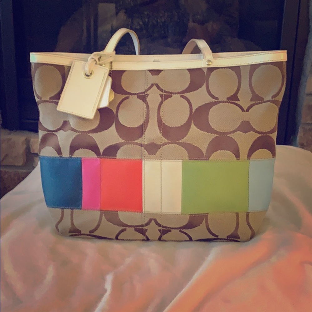 Coach color block over the shoulder tote
